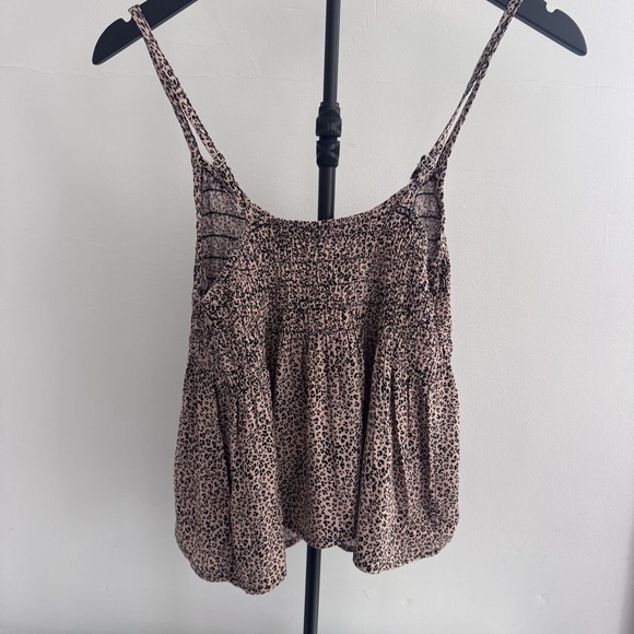 Urban Romantics Leopard Print Smocked Tank Top Womens Sz L Black Boho - Picture 2 of 7